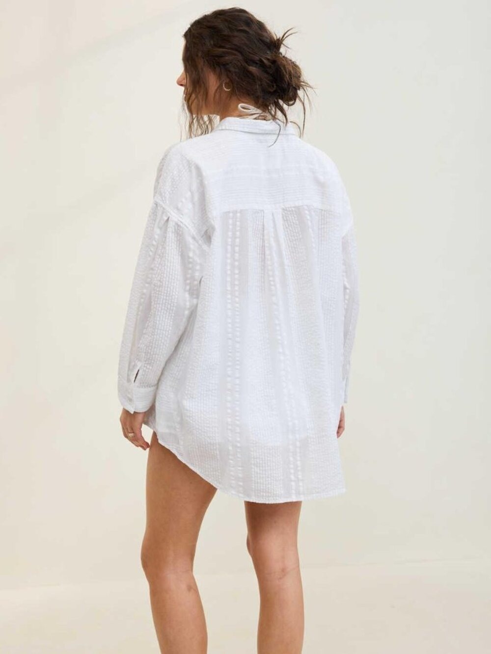 NWT Aerie Seersucker Oversized Cover-Up Button Down Shirt M - Picture 2 of 13